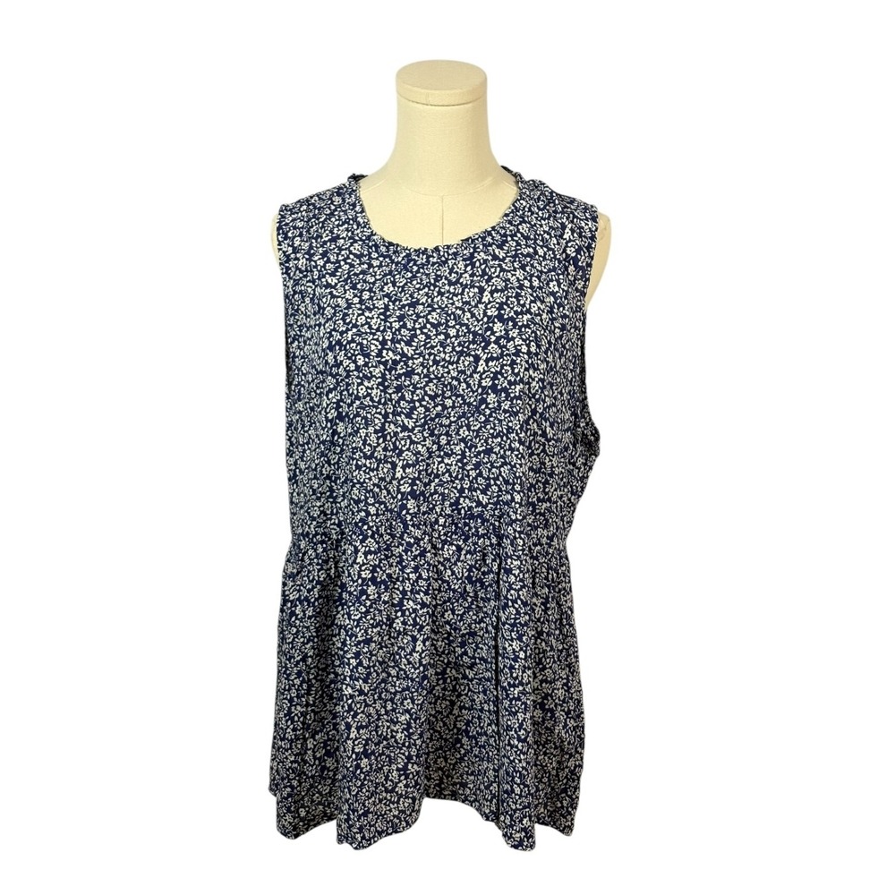 Rachel Zoe 100% Rayon Blue Tank w/ White Floral Print & Flowy Bottom (Size XL)